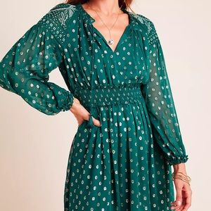 Anthropologie Ranna Gill Hazell Embroidered Tunic Green Dress Size XL